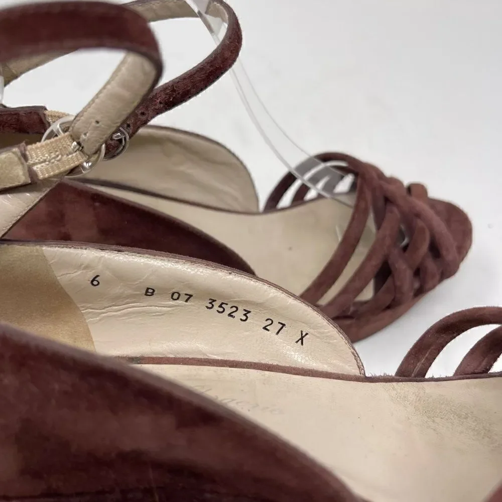 Robert Clergerie brown Suede leather platforms 6B BoxD sandals strappy ankle